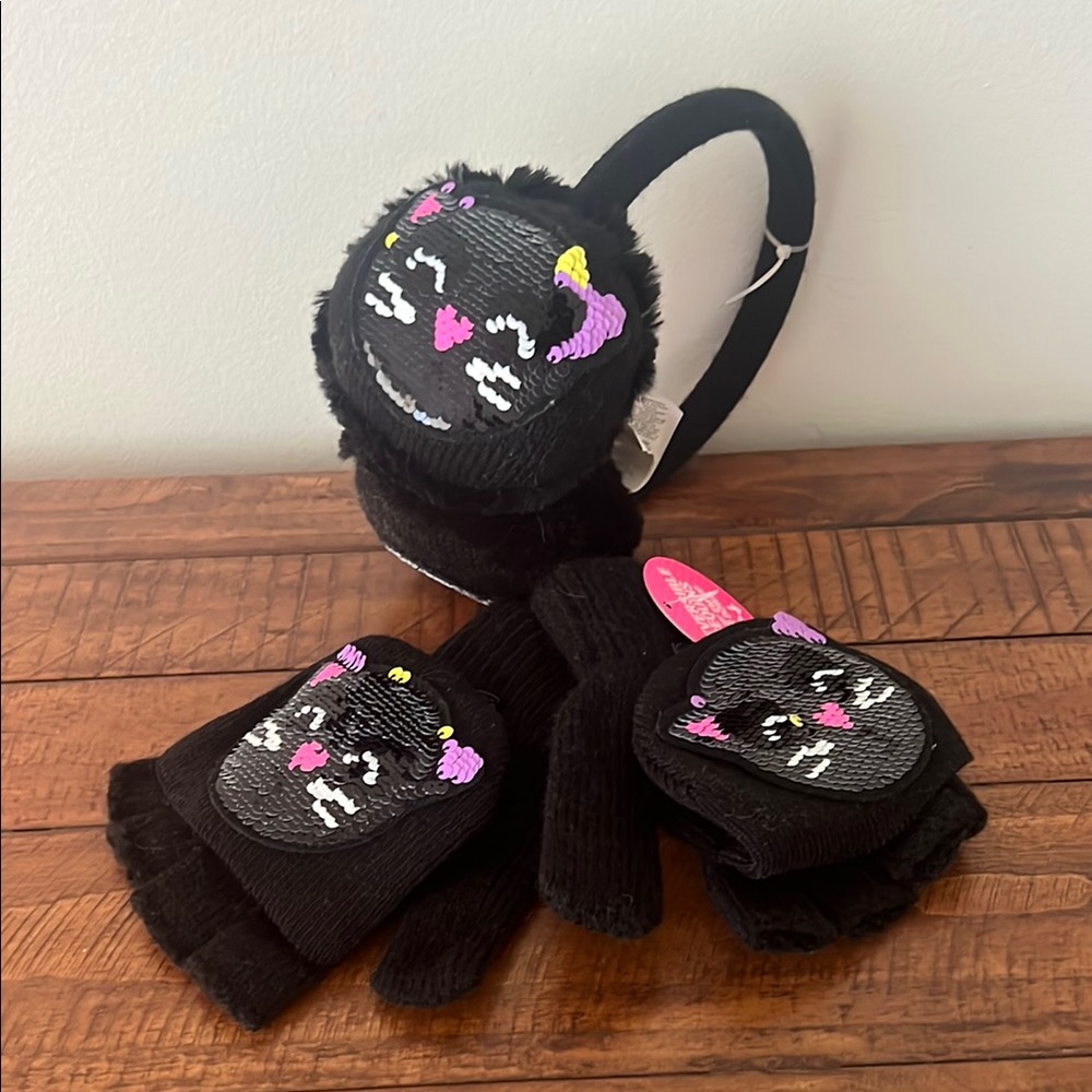Black and Pink Cat Face Mittens Accessories